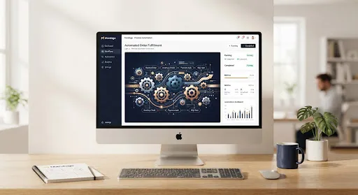 Espacio de trabajo con herramientas y datos conectados para una operación empresarial.